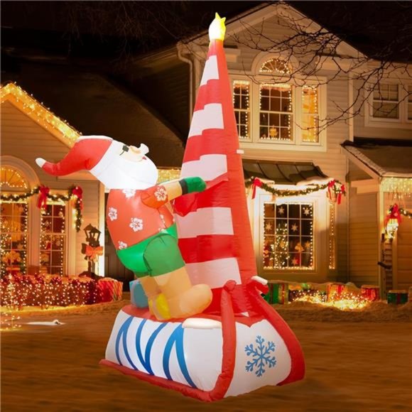 Christmas Decor 7FT Inflatable Santa Claus with LED Lights Sailing Surfing Santa - Picture 1 of 6